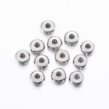 201 Stainless Steel Spacer Beads, Flat Round, Stainless Steel Color, 6x3mm, Hole: 2mm