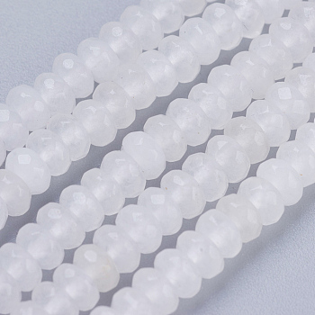 Natural White Jade Beads Strands, Faceted, Rondelle, 4~4.5x2~2.5mm, Hole: 1mm, about 150pcs/strand, 15.1  inch~15.3 inch(38.5~39cm)
