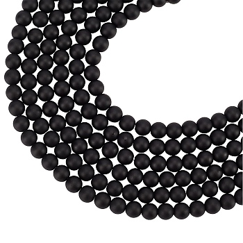 Synthetic Black Stone Beads Strands, Frosted, Round, 8mm, Hole: 1mm, about 48pcs/strand, 16 inch, 6strands/box