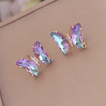 Fashionable Gradient Butterfly Earrings for Women, Stylish Stud Earrings, Golden