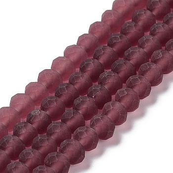 Transparent Glass Beads Strands, Faceted, Frosted, Rondelle, Indian Red, 8mm, Hole: 1mm, about 65~68pcs/strand, 15.7~16.1 inch(40~41cm)