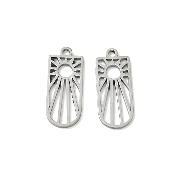 304 Stainless Steel Pendants, Arch with Sun Charms, Cut-Out, Stainless Steel Color, 17x7x1mm, Hole: 1.2mm