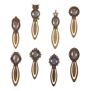 DIY Bookmark Making, with Clear Glass Cabochons and Iron/Alloy Bookmark Cabochon Settings, Antique Bronze, Cabochon: 20mm and 25x18mm, Bookmark: 80~100x21~28x3~4mm