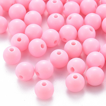 Opaque Acrylic Beads, Round, Pearl Pink, 8x7mm, Hole: 2mm, about 111pcs/500g