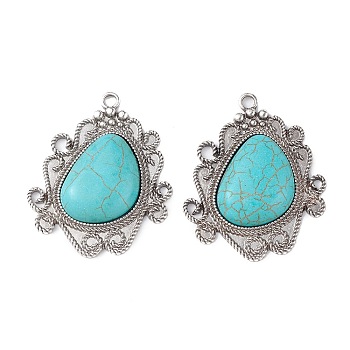 Synthetic Turquoise Pendants, with Alloy Findings, Teardrop Charms, Antique Silver, 50x41x7.5mm, Hole: 3.5mm
