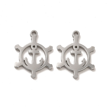 304 Stainless Steel Pendants, Anchor & Helm Charms, Stainless Steel Color, 17x13x1.4mm, Hole: 1.4mm