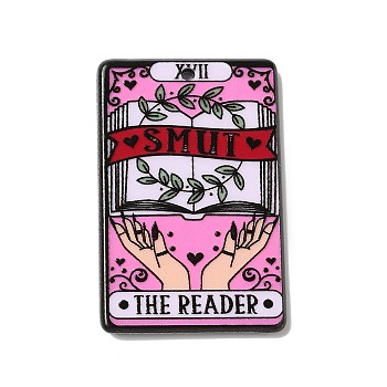 Acrylic Pendants, Rectangle with Tarot Pattern, Hot Pink, 41x26x2.5mm, Hole: 1.8mm