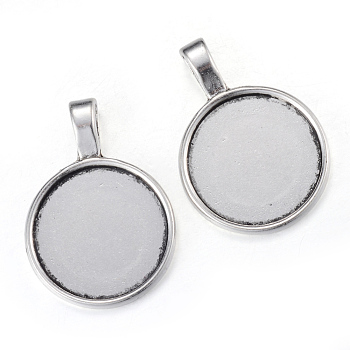 Tibetan Style Alloy Pendant Cabochon Settings, Cadmium Free & Lead Free, Flat Round, Antique Silver, Tray: 20mm, 32x23x2mm, Hole: 3.5x7mm, about 285pcs/1000g