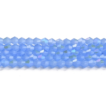 Imitation Jade Electroplate Glass Beads Strands, AB Color Plated, Faceted, Bicone, Dodger Blue, 4x4mm, Hole: 0.8mm, about 82~85pcs/strand, 12.01~12.2 inch(30.5~31cm)