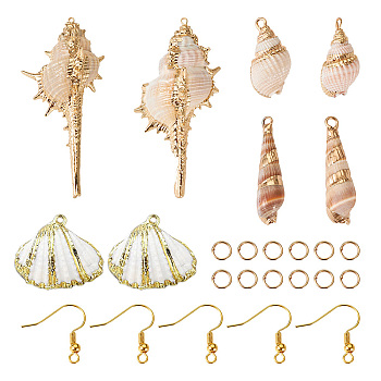 DIY Natural Shell Dangle Earring Making Kits, Golden, 50~92x27~44x26~32mm, Hole: 1.5~2mm