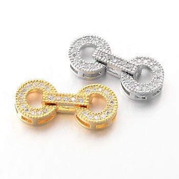 Flat Round Brass Micro Pave Cubic Zirconia Fold Over Clasps, Lead Free & Nickel Free, Mixed Color, 22x10x4.5mm, Hole: 2x2mm