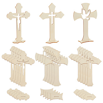 30 Sets 3 Style DIY Wood Cross Ornament, for Home Table Car Decor, Mixed Shapes, 110x29.5~33x169mm, 10 sets/style