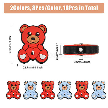 16Pcs 2 Colors Bear with Heart Food Grade Eco-Friendly Silicone Beads(SIL-CA0002-91)-2