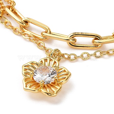 Flower Brass Micro Pave Cubic Zirconia Charm Bracelets(BJEW-P342-07G)-2