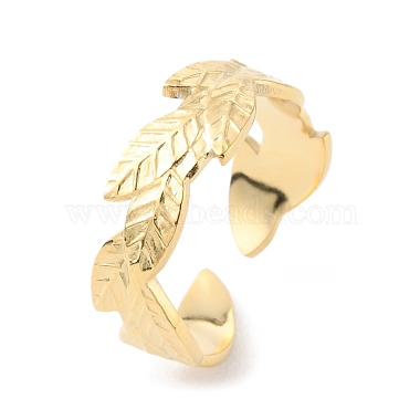 304 Stainless Steel Leaf Open Cuff Rings(RJEW-D002-17G)-2