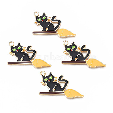 Light Gold Light Green Cat Alloy+Enamel Pendants