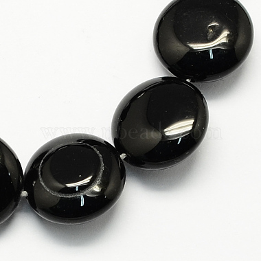 16mm Black Flat Round Black Agate Beads