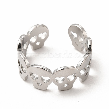 304 Stainless Steel Skull Open Cuff Ring for Women(RJEW-B027-31P)-2