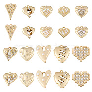 20Pcs 10 Style Alloy Rhinestone Pendant, Heart, Light Gold, 15~24x13~22.5x1.5~4mm, Hole: 1.4~2mm, 2pcs/style(FIND-BY0001-12)
