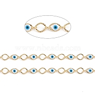 3.28 Feet Handmade Brass Oval Link Chains, with Evil Eye Plastic Beads, Soldered, Long-Lasting Plated, Golden, 9.5x6.5x3mm(X-CHC-E021-03A)