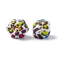 Silicone Beads, DIY Nursing Necklaces Making, Hexagon with Leopard Print Pattern, Colorful, 14x14x14mm, Hole: 2mm(SIL-E006-02B)