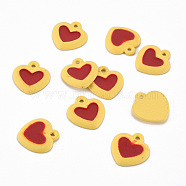 Spray Painted Alloy Enamel Charms, Cadmium Free & Lead Free, Heart, Yellow, 14x13x2.5mm, Hole: 1.2mm(PALLOY-T075-129B-RS)