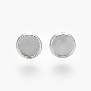 Eco-Friendly 316 Surgical Stainless Steel Stud Earring Settings, Flat Round, Stainless Steel Color, Tray: 8mm, 10x2mm, Pin: 0.7mm(STAS-F181-01P-8mm)