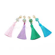 Polyester Tassel Big Pendant Decorations, with Handmade Bumpy Lampwork Beads and Golden 304 Stainless Steel Lobster Claw Clasps, Mixed Color, 92mm(HJEW-JM00426)