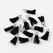 Suede Tassels, with CCB Plastic Findings, Nice for DIY Earring or Cell Phone Straps Making, Platinum, Black, 38x10mm, Hole: 2mm(X-DJEW-M004-10A)