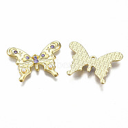 Rack Plating Alloy Pendants, with Rhinestone and ABS Plastic Imitation Pearl, Cadmium Free & Lead Free, Light Gold, Butterfly, Amethyst, 20x27x3mm, Hole: 1mm(PALLOY-N175-22-02LG)