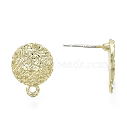 Alloy Stud Earring Findings, with Loop, Steel Pins, Flat Round, Light Gold, 14.5x11mm, Hole: 1.4mm, Pin: 0.7mm(X-PALLOY-S121-66)
