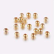 Brass Spacer Beads, Seamless, Round, Golden, 3mm, Hole: 1~1.2mm(J0K2F012)
