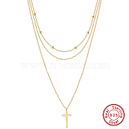 925 Sterling Silver 3 Layer Necklaces, Real 14K Gold Plated, 14.09 inch(35.8cm)(NJEW-L116-06G)