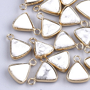Natural Howlite Pendants, with Brass Findings, Triangle, Golden, 16~16.5x12.5x5mm, Hole: 2mm(X-G-S344-10G)