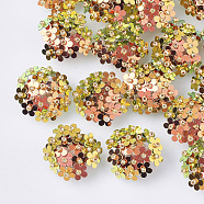 PVC Paillette Cabochons, Cluster Beads, with Glass Seed Beads and Golden Plated Brass Perforated Disc Settings, Flower, Light Salmon, 20~23x10~11mm(FIND-S321-01A)