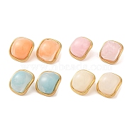 Square Resin Stud Earrings, Golden Tone 304 Stainless Steel Earrings for Women, Mixed Color, 28x24.5mm(EJEW-U003-25G)