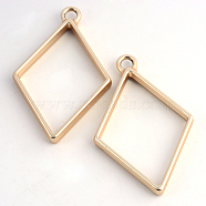 Matte Style Rack Plating Alloy Rhombus Open Back Bezel Pendants, For DIY UV Resin, Epoxy Resin, Pressed Flower Jewelry, Cadmium Free & Nickel Free & Lead Free, Matte Gold Color, 40x25.5x3.5mm, Hole: 3mm(X-PALLOY-S047-14C-FF)