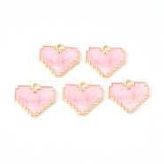 Light Gold Plated Alloy Enamel Pendants, Heart, Pink, 18.5x15.5x1.5mm, Hole: 1.5mm(X-ENAM-R136-48C)