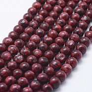 Natural Larvikite Beads Strands, Dyed, Round, Dark Red, 8~8.5mm, Hole: 1mm, about 47~49pcs/strand, 14.5 inch~14.9 inch(37~38cm)(G-E443-A03)