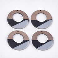Tri-color Resin & Walnut Wood Pendants, Flat Round, Colorful, 38x3~3.5mm, Hole: 2mm(RESI-S358-74A)