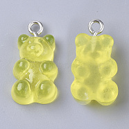 Resin Pendants, with Platinum Tone Iron Loop, Imitation Food, Bear, Champagne Yellow, 20.5~22.5x11.5x7mm, Hole: 2mm(X-CRES-T017-001H)