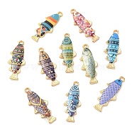 Alloy Enamel Pendants, Cadmium Free & Nickel Free & Lead Free, Golden, Fish Charm, Mixed Color, 27x10.5x2.5mm, Hole: 1.8mm(FIND-C037-16G)