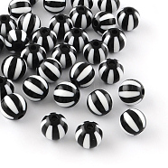 Strip Opaque Acrylic Beads, Round, Black, 16x15mm, Hole: 3mm(X-SACR-R885-16mm-01)