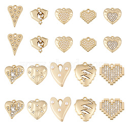 20Pcs 10 Style Alloy Rhinestone Pendant, Heart, Light Gold, 15~24x13~22.5x1.5~4mm, Hole: 1.4~2mm, 2pcs/style(FIND-BY0001-12)