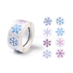 Christmas Themed Flat Round Roll Stickers, Self-Adhesive Paper Gift Tag Stickers, for Party, Decorative Presents, Snowflake Pattern, 25x0.1mm, about 500pcs/roll(X-DIY-B045-04B)