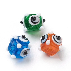 Handmade Bumpy Lampwork Beads, Square with Eye, Colorful, 12~13x8.5~9mm, Hole: 2mm, about 20pcs/strand, 6.89 inch(17.5cm)(LAMP-J092-03B)