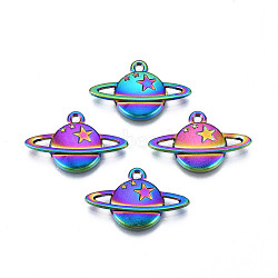 Rainbow Color Alloy Pendants, Cadmium Free & Lead Free, Planet, 14x22x2.5mm, Hole: 1.4mm(PALLOY-N156-207)