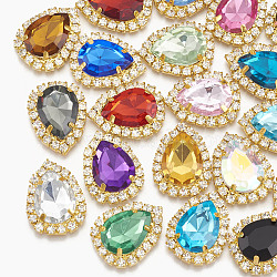 Acrylic Rhinestone Cabochons, with Brass Rhinestone Findings, Faceted, teardrop, Golden, Mixed Color, 25x19x6mm(RB-T008-13G)