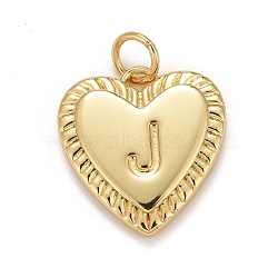 Rack Plating Real 18K Gold Plated Brass Pendants, with Jump Rings, Long-Lasting Plated, Lead Free & Cadmium Free & Nickel Free, Heart with Letter A~Z, Letter.J, 16x15x2.5mm, Jump Ring: 5x0.5mm, 3mm Inner Diameter(KK-E260-01G-J)