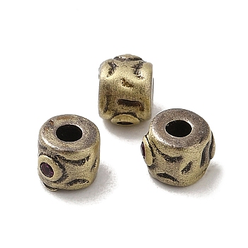 Tibetan Style Rack Plating Brass Beads, with Cubic Zirconia, Long-Lasting Plated, Column, Brushed Antique Bronze, 4x3.5mm, Hole: 1.6mm